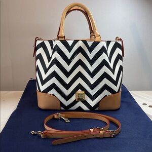Dooney & Bourke Chevron Brenna Satchel in Black and Tan
